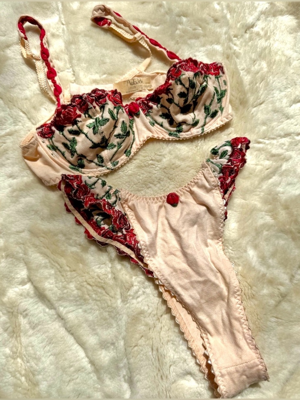 Aubade Vintage Bra and Thong Panty Set 34B/Medium